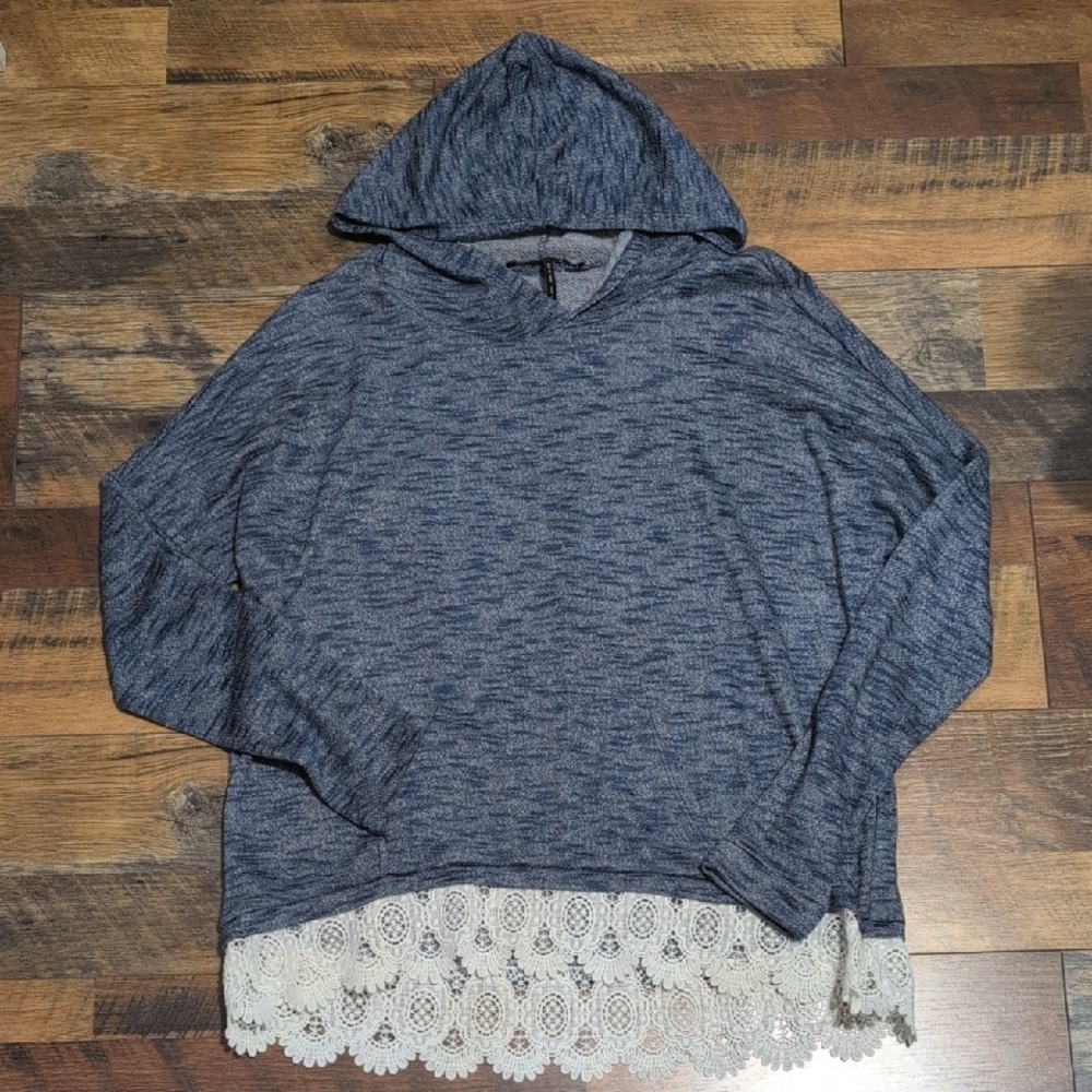 Energie Heathered Blue Hoodie Shirt with Lace Trim